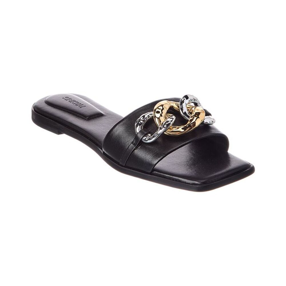 Simkhai Arlo Chain Leather Slide, Black